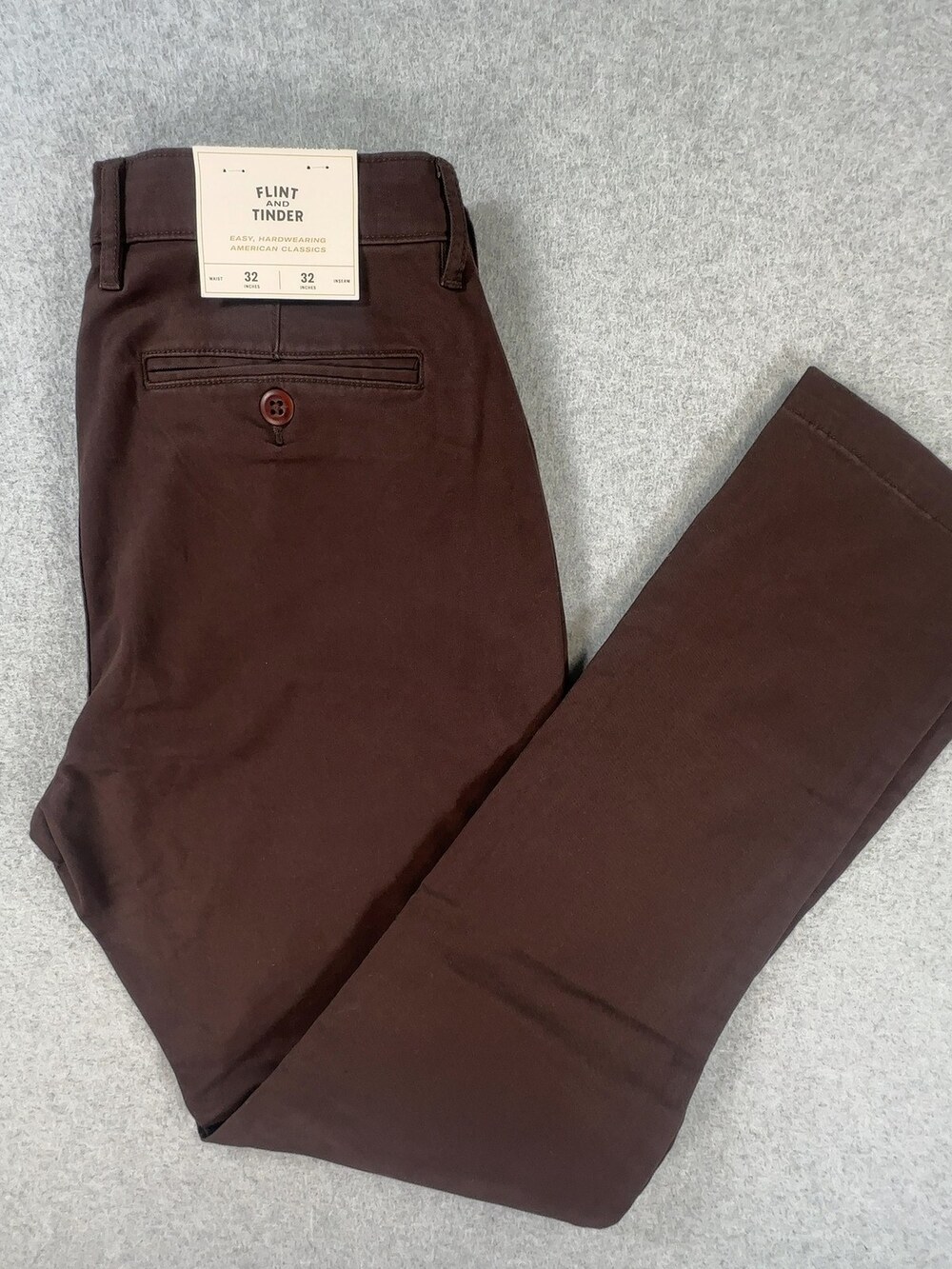 Flint and Tinder Chino Pants Athletic Tapered Fit Dark Brown Men's Size 32 x 32